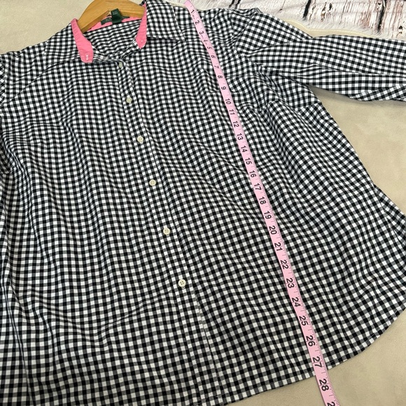 Lauren Ralph Lauren Plus Size 2X Black White Gingham Check Button Down Shirt Top - Picture 8 of 13